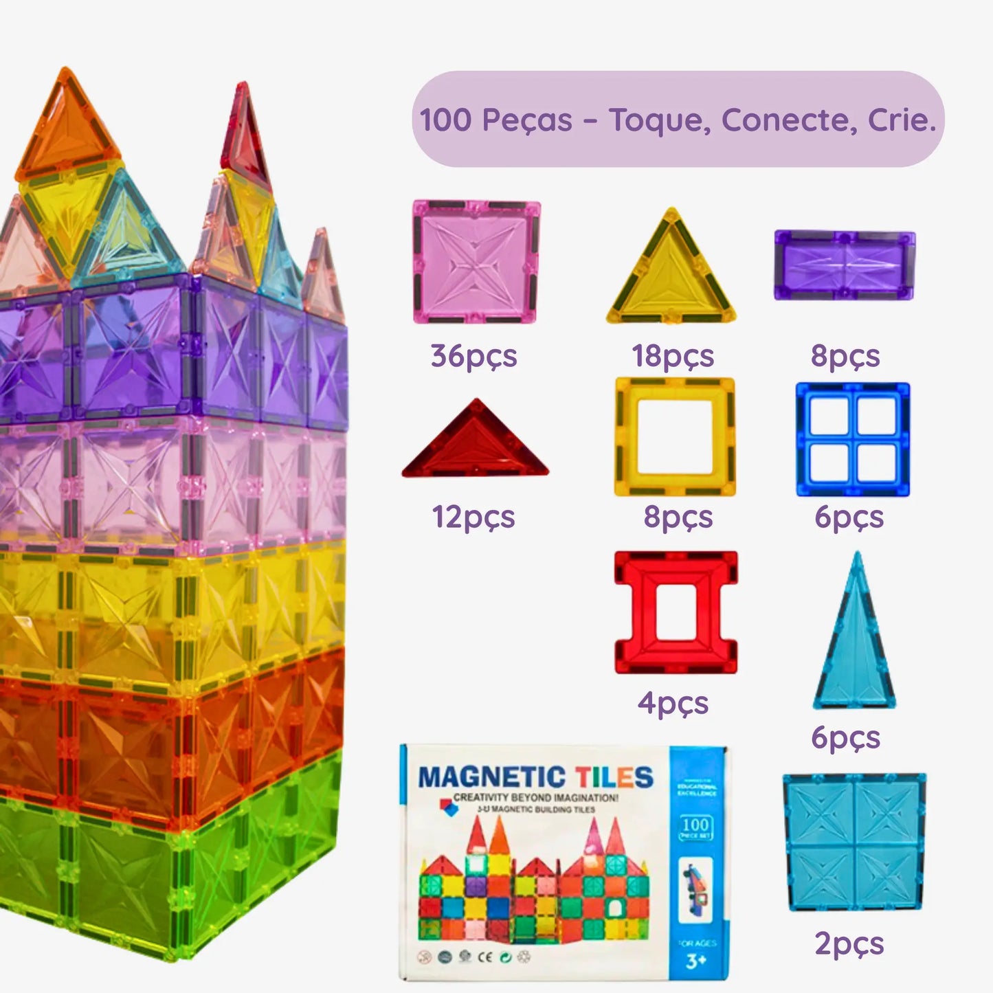 Peças magnéticas coloridas para montar e brincar com criatividade
