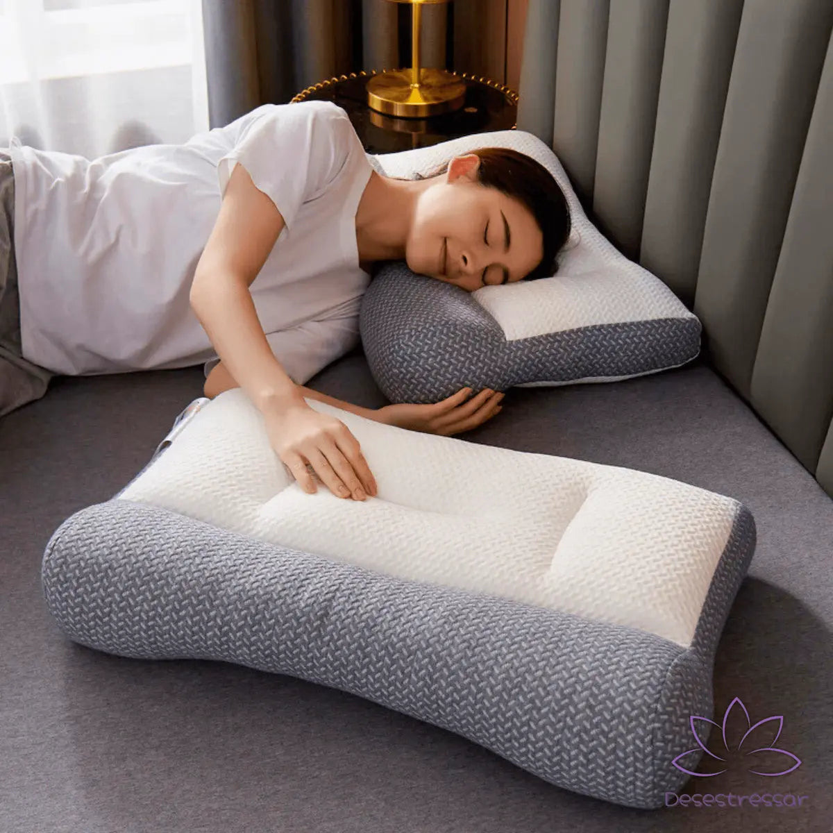 SonoZen travesseiro japonês ortopédico oferecendo suporte para dormir de lado