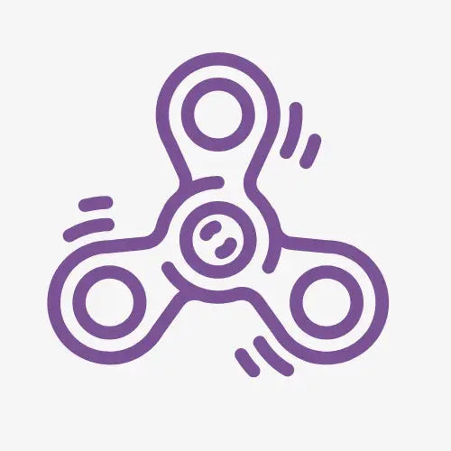 Ícone de spinner roxo, representando brinquedos antistresse para aliviar a mente e o corpo.