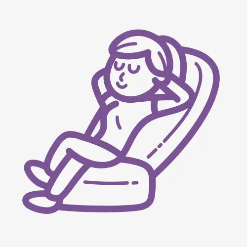 Ícone representando relaxamento e conforto físico, ideal para produtos de bem-estar e ergonomia.