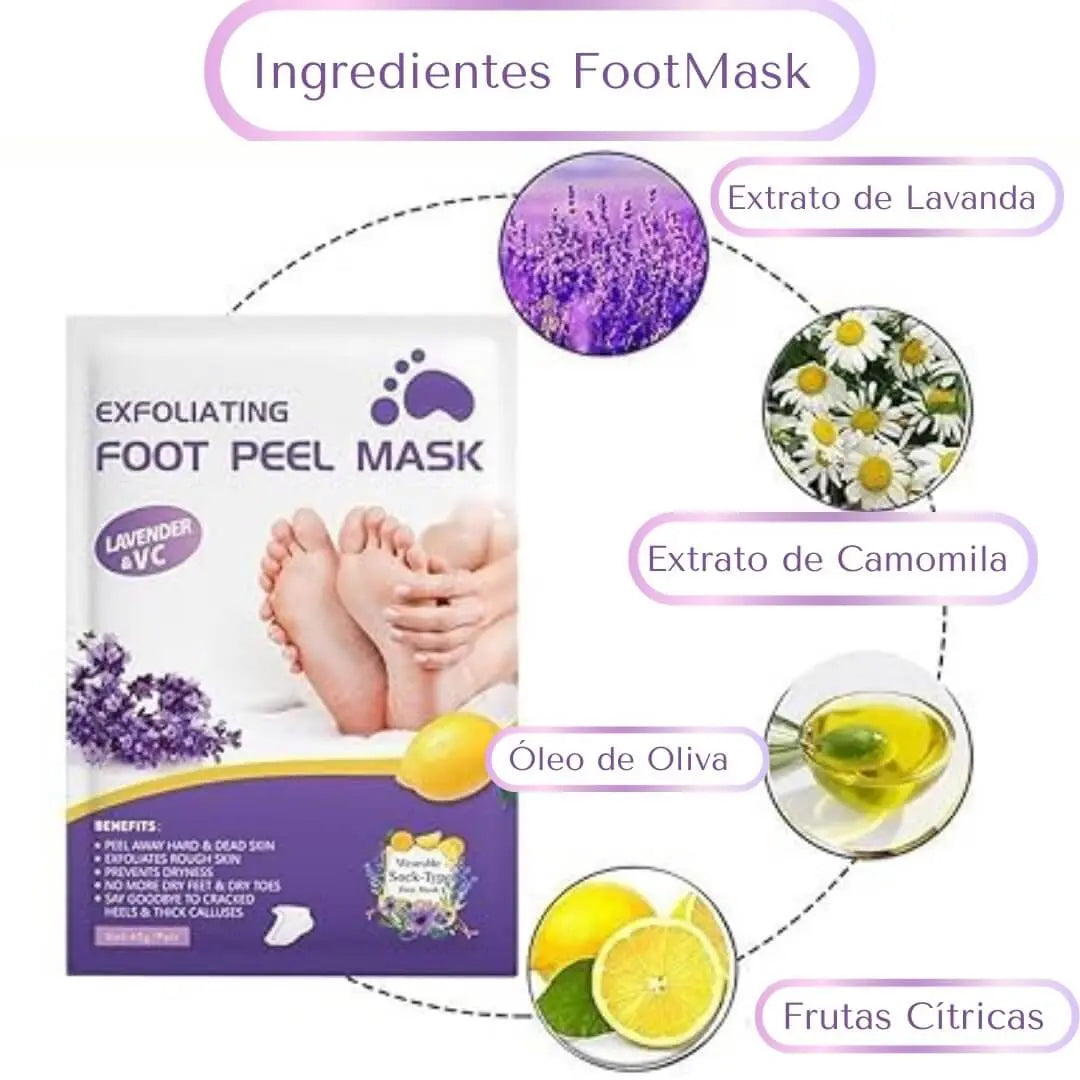 Composição detalhada da máscara FootMask para esfoliação e cuidado intensivo com os pés