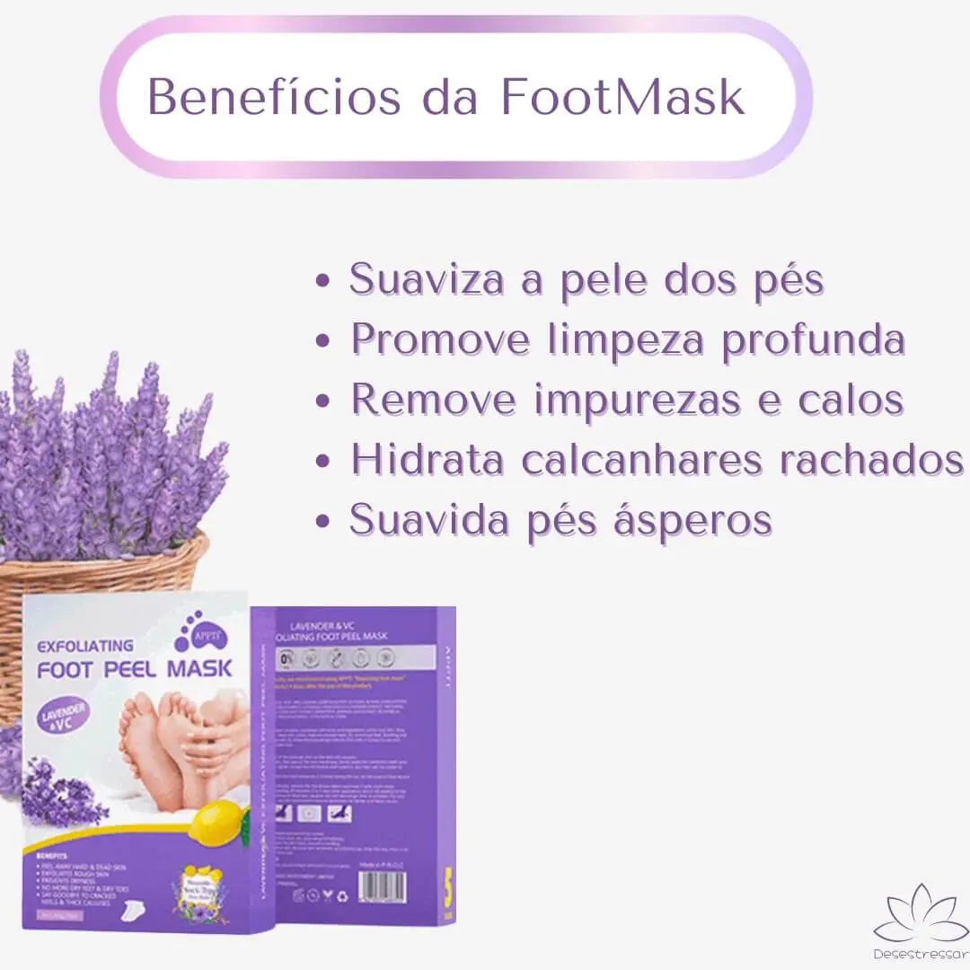 Resultados visíveis da máscara esfoliante FootMask com lavanda, antes e depois do uso