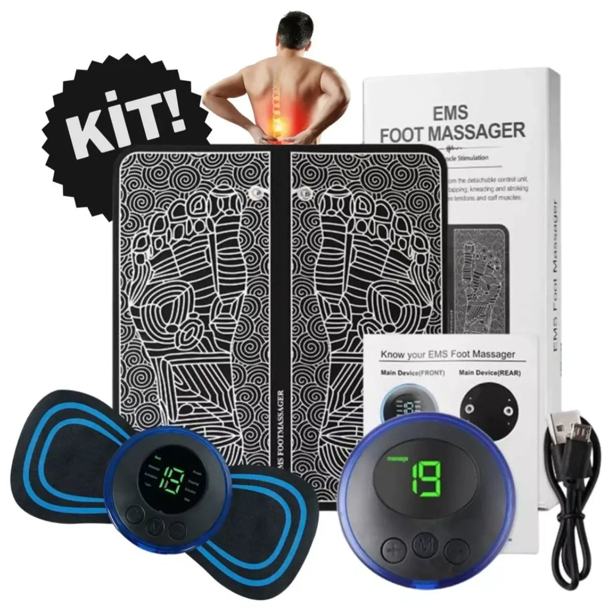 Kit Massageador + Tapete Elétrico Portátil Coluna - Desestressar