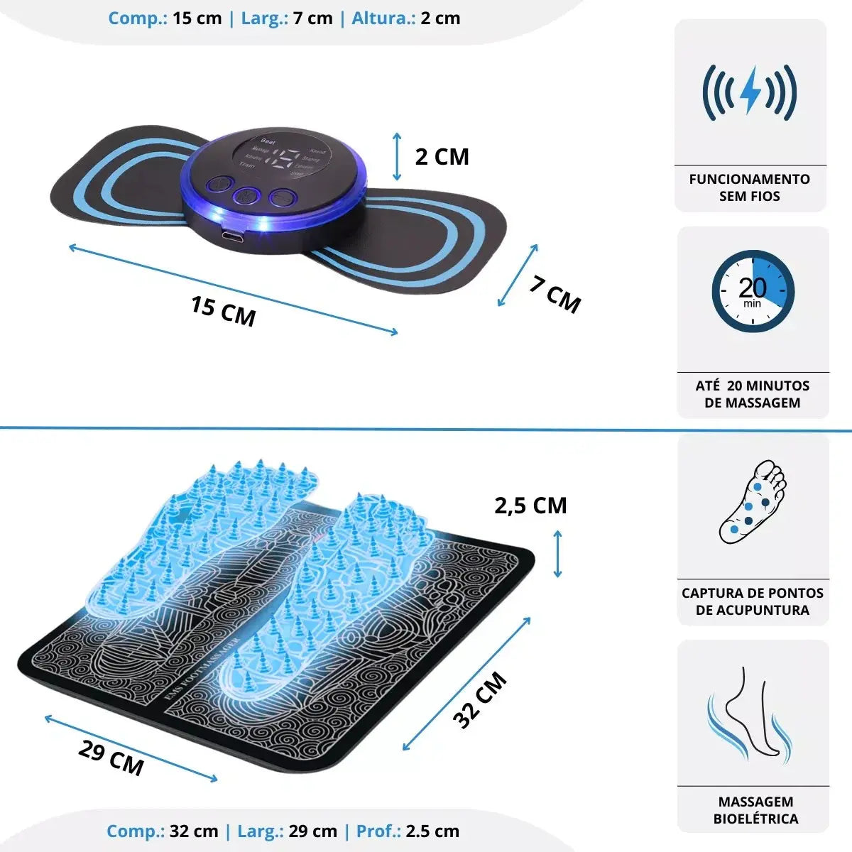 Kit Massageador + Tapete Elétrico Portátil Coluna - Desestressar